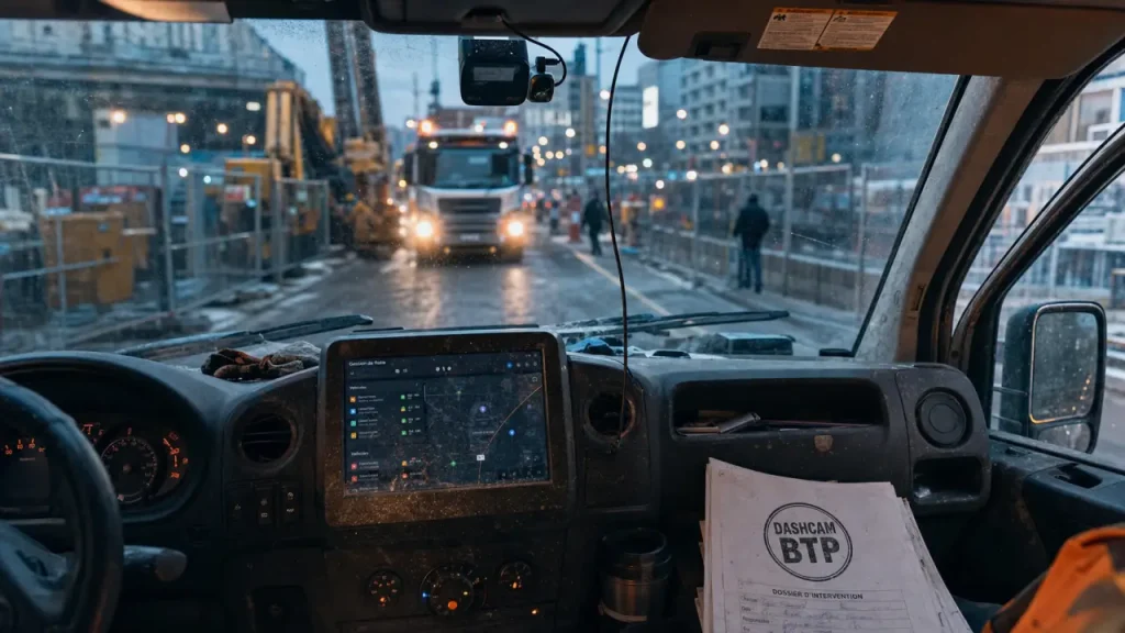Logiciel dashcam pour véhicules btp : preuve vidéo en chantier urbain