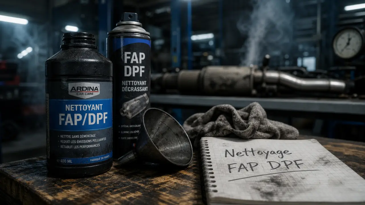 Nettoyage FAP DPF sans démontage : flacon, suie, fumées