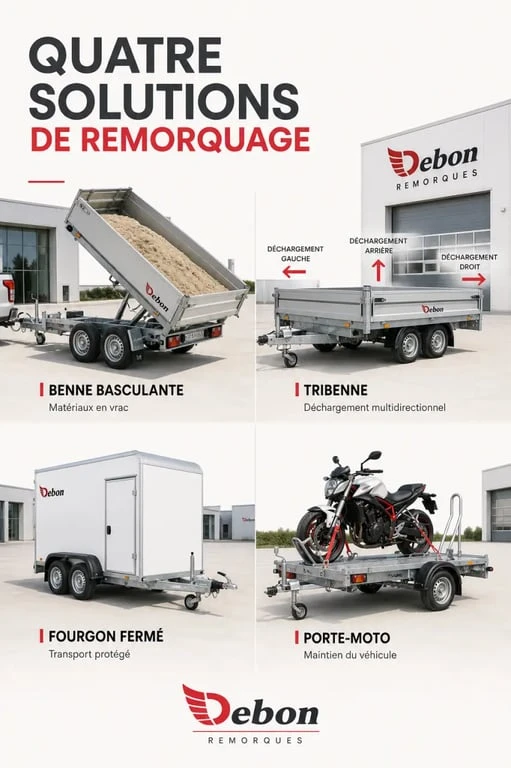 remorques Debon : comparaison visuelle des principales familles de remorques selon l’usage