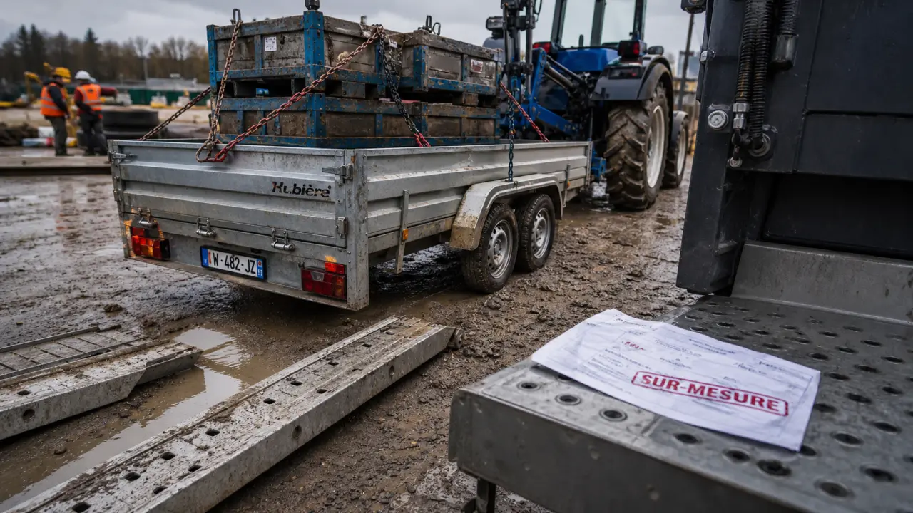 Hubieres remorques sur-mesure chantier BTP humide après pluie