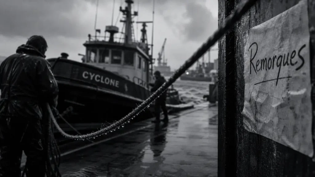 Remorques gremillon : remorqueur de sauvetage “Cyclone” à Brest, noir et blanc