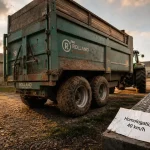 Remorques rolland agricoles sur chemin de ferme en gravier