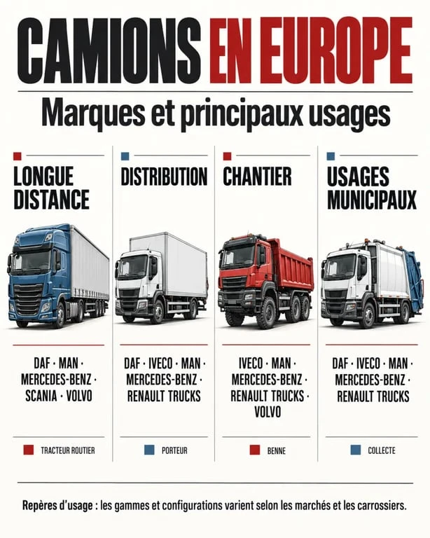 Infographie comparative sur les marques de camions et leurs usages