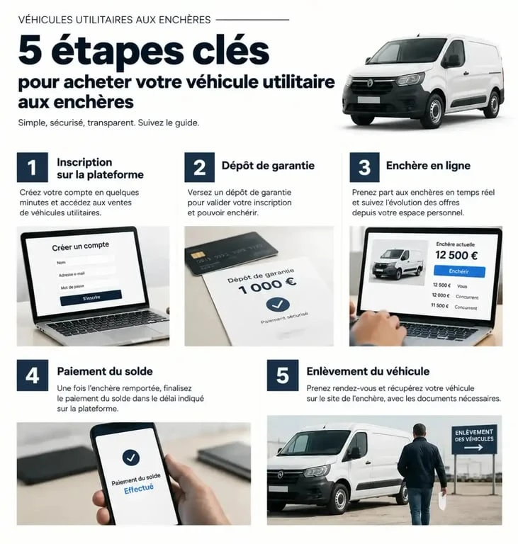 Processus étape par étape pour l'achat d'un véhicule utilitaire aux enchères publiques