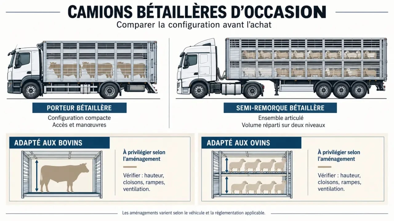 Infographie comparative des camions bétaillères pour bovins et ovins