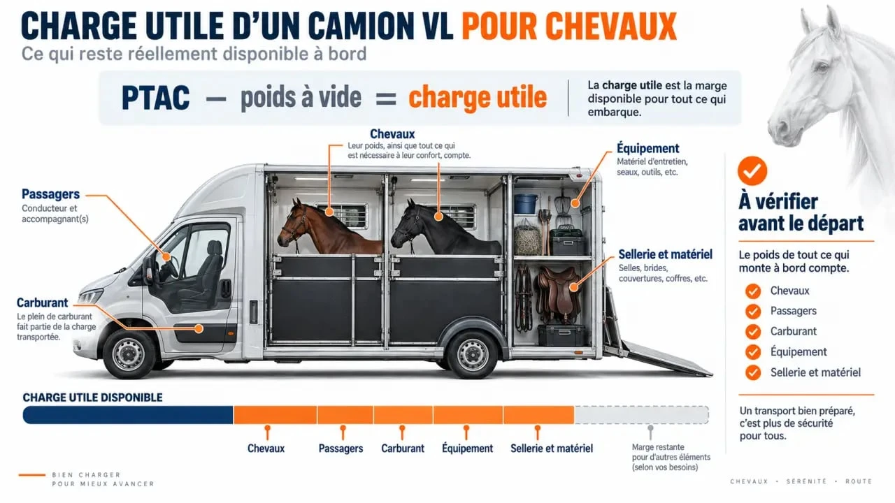 Infographie sur la charge utile des camions VL pour transporter deux chevaux