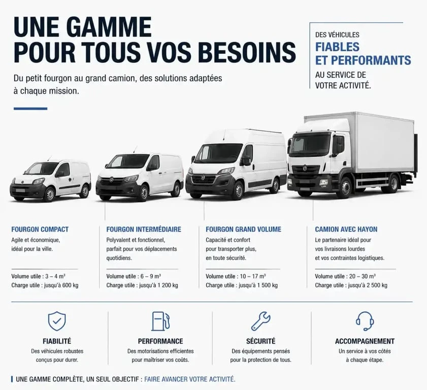 Gamme de véhicules utilitaires disponibles pour une location chez Super U