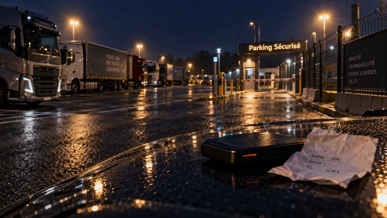 Parking pour camions sécurisé la nuit, portail et clôture