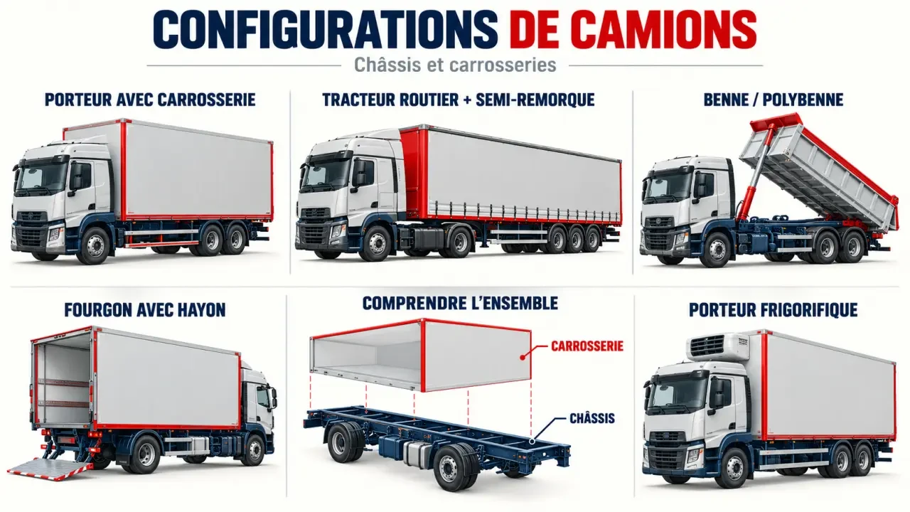 Camions Renault : schéma des types de véhicules et carrosseries selon les usages professionnels