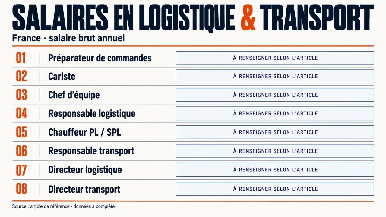 Infographie des salaires en logistique et transport par métier et niveau de responsabilité