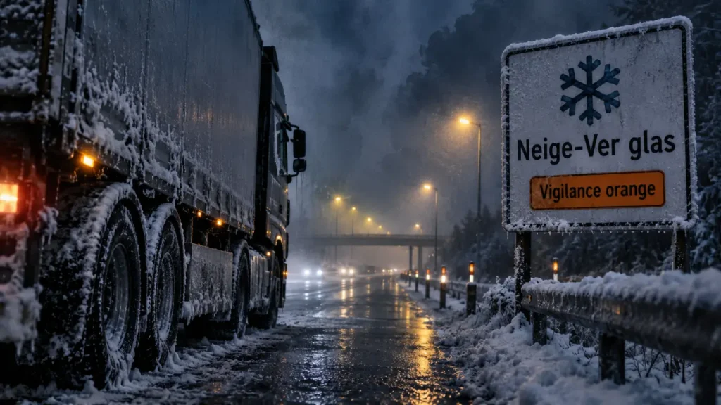 Interdiction poids lourds lundi 5 janvier 2026 : camion immobilisé pour neige et verglas